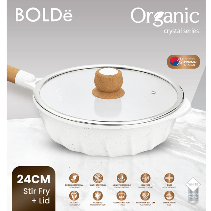 Bolde Organic White Crystal Series Fry 24cm + LID